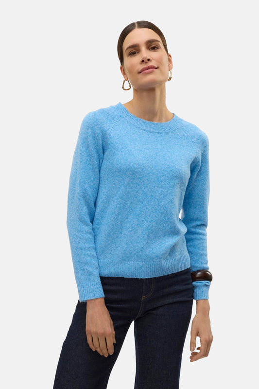 Blauwe trui met ronde hals