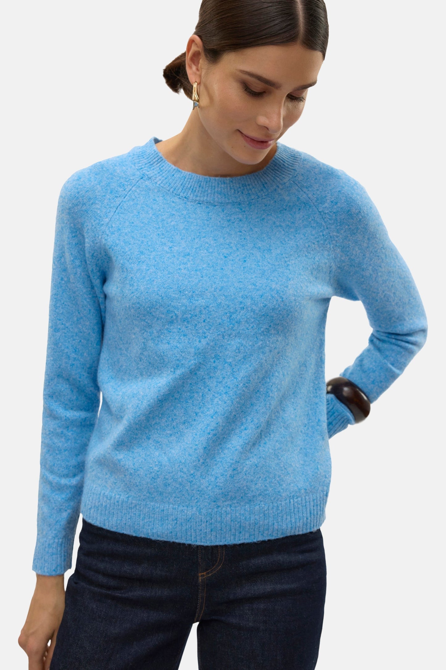 Blauwe trui met ronde hals