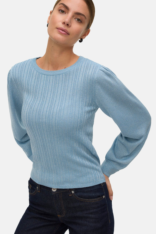 Blauwe trui met ronde hals