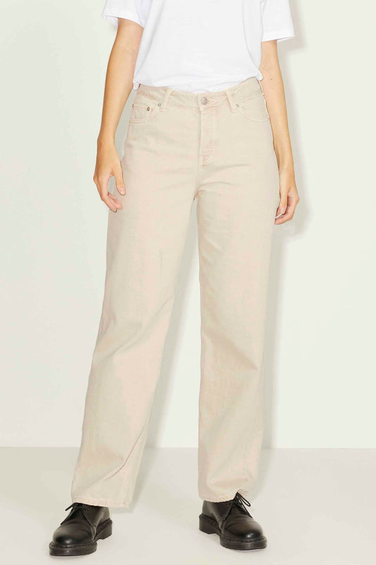 Beige Straight-Leg Jeans