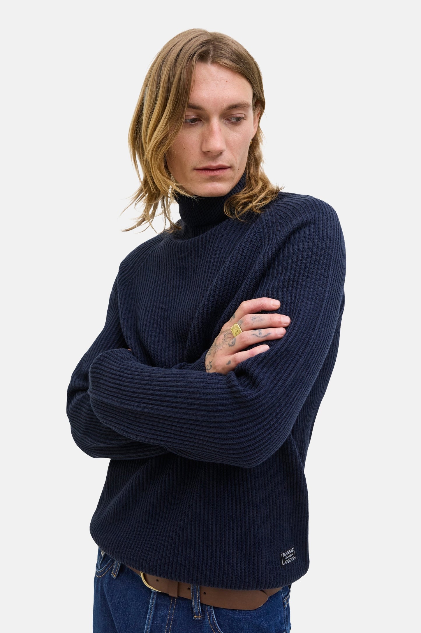 Blauwe Pullover met Rolkraag