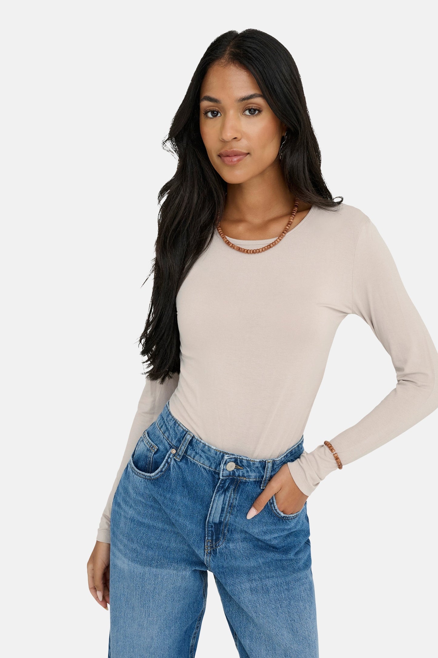 Beige Lange Mouwen T-shirt