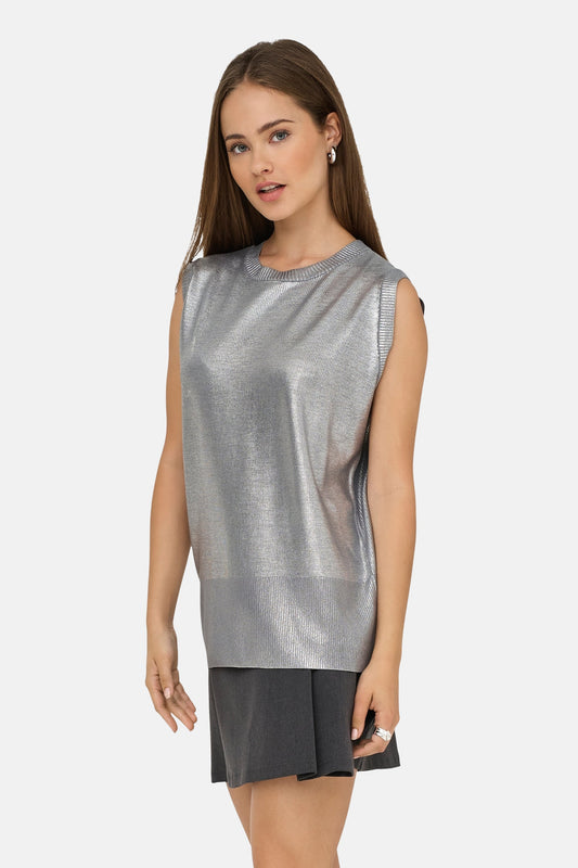 Zilveren Mouwloze Top