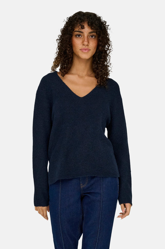 Trui met V-hals blauw - JDY