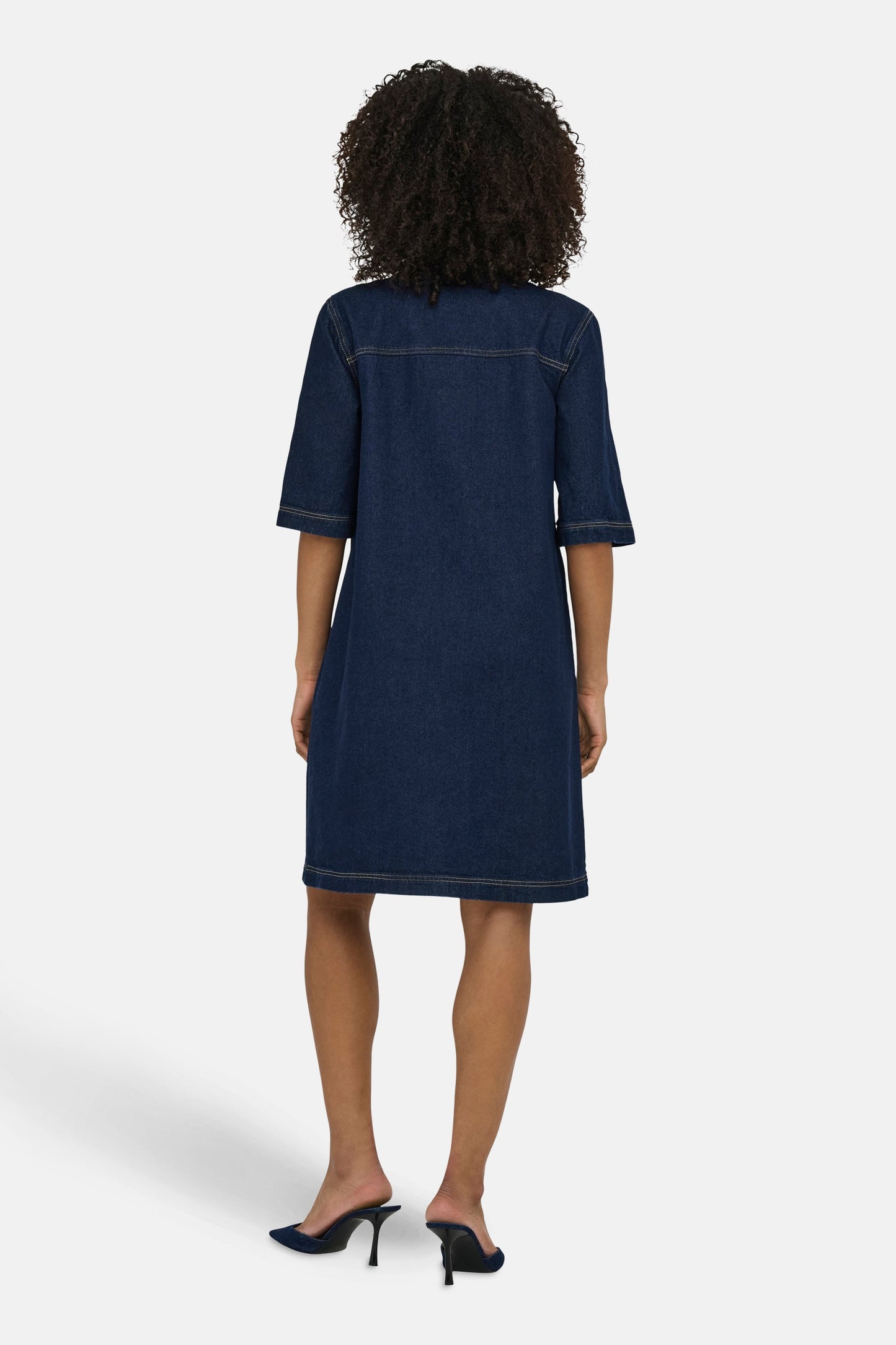 Korte Mouwen Denim Kleed - Donkerblauw
