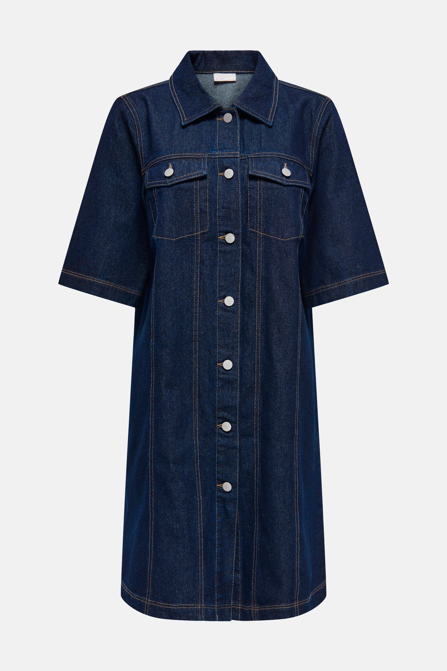 Korte Mouwen Denim Kleed - Donkerblauw