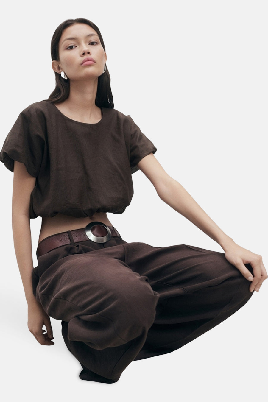 Korte Mouwen Blouse - Bruin
