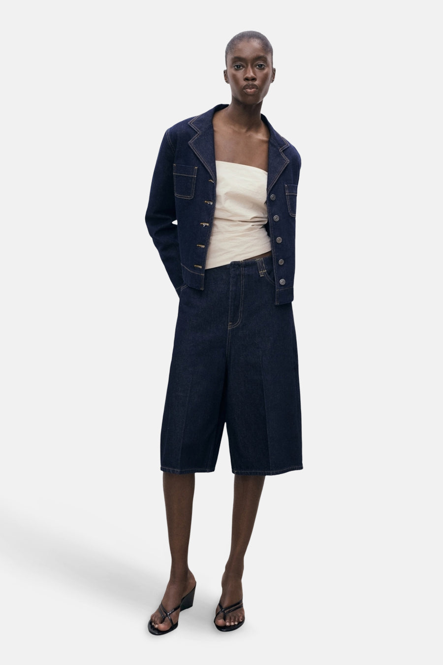 Donkerblauwe Denim Bermuda Shorts