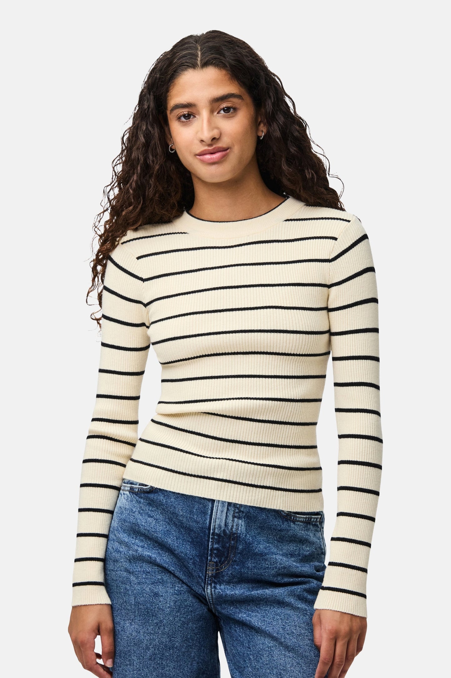 Beige Trui met Ronde Hals
