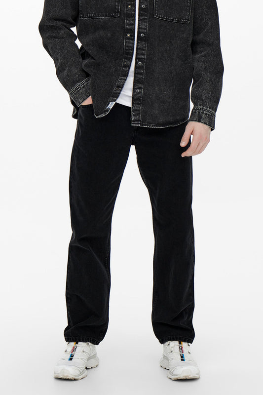 Black Denim Wide-Leg Jeans