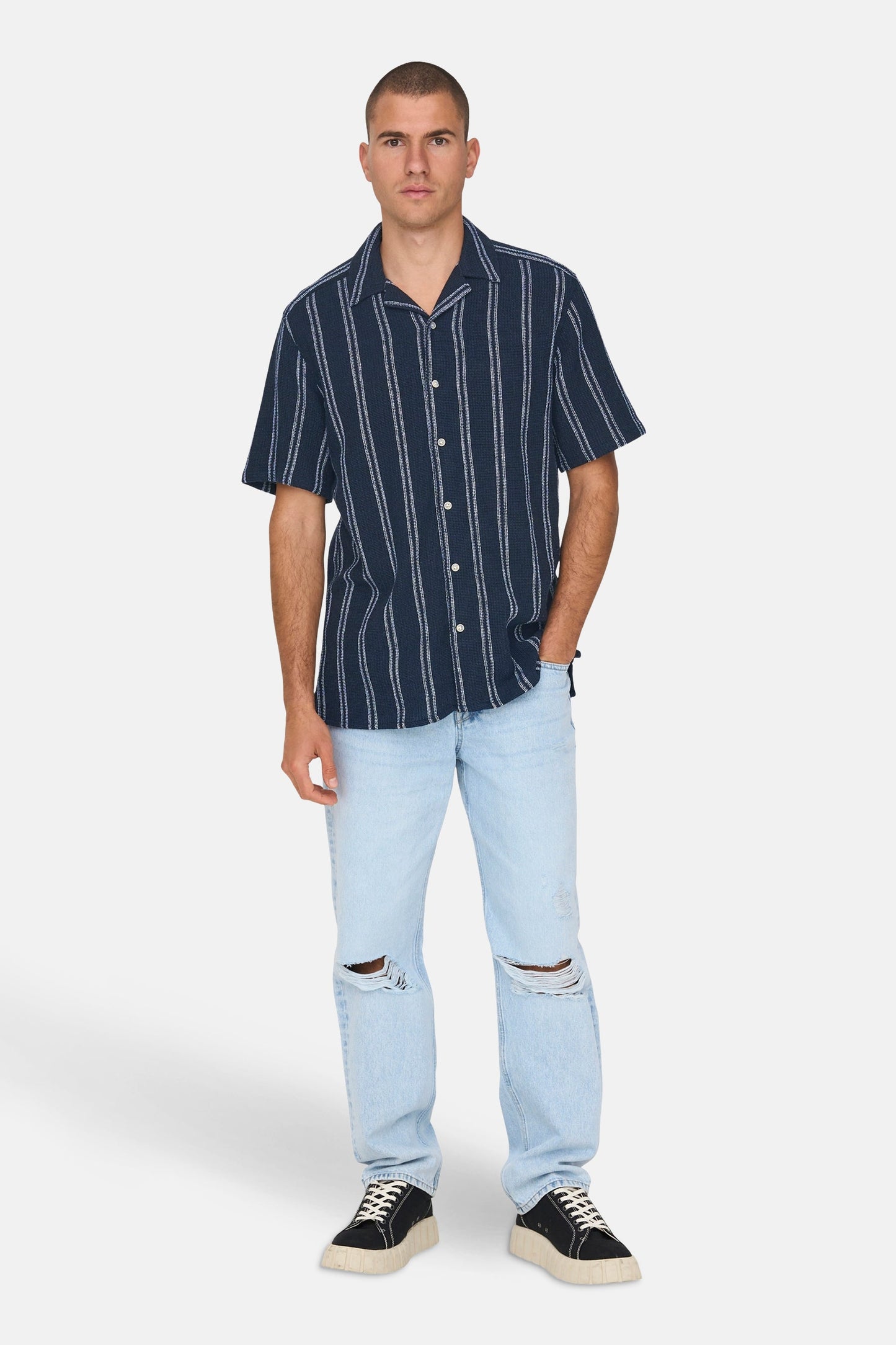 Korte Mouwen Blauw Overhemd