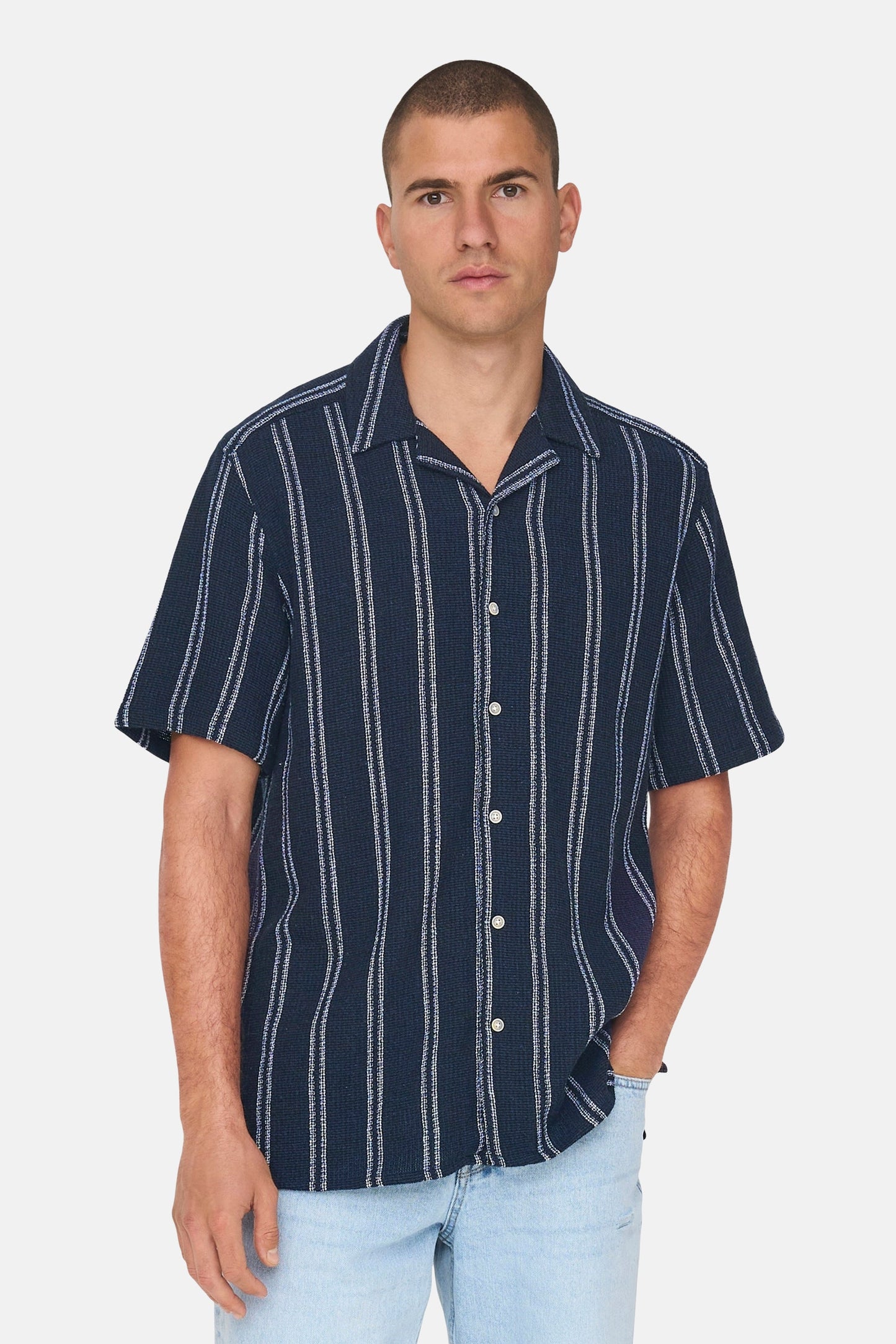 Korte Mouwen Blauw Overhemd