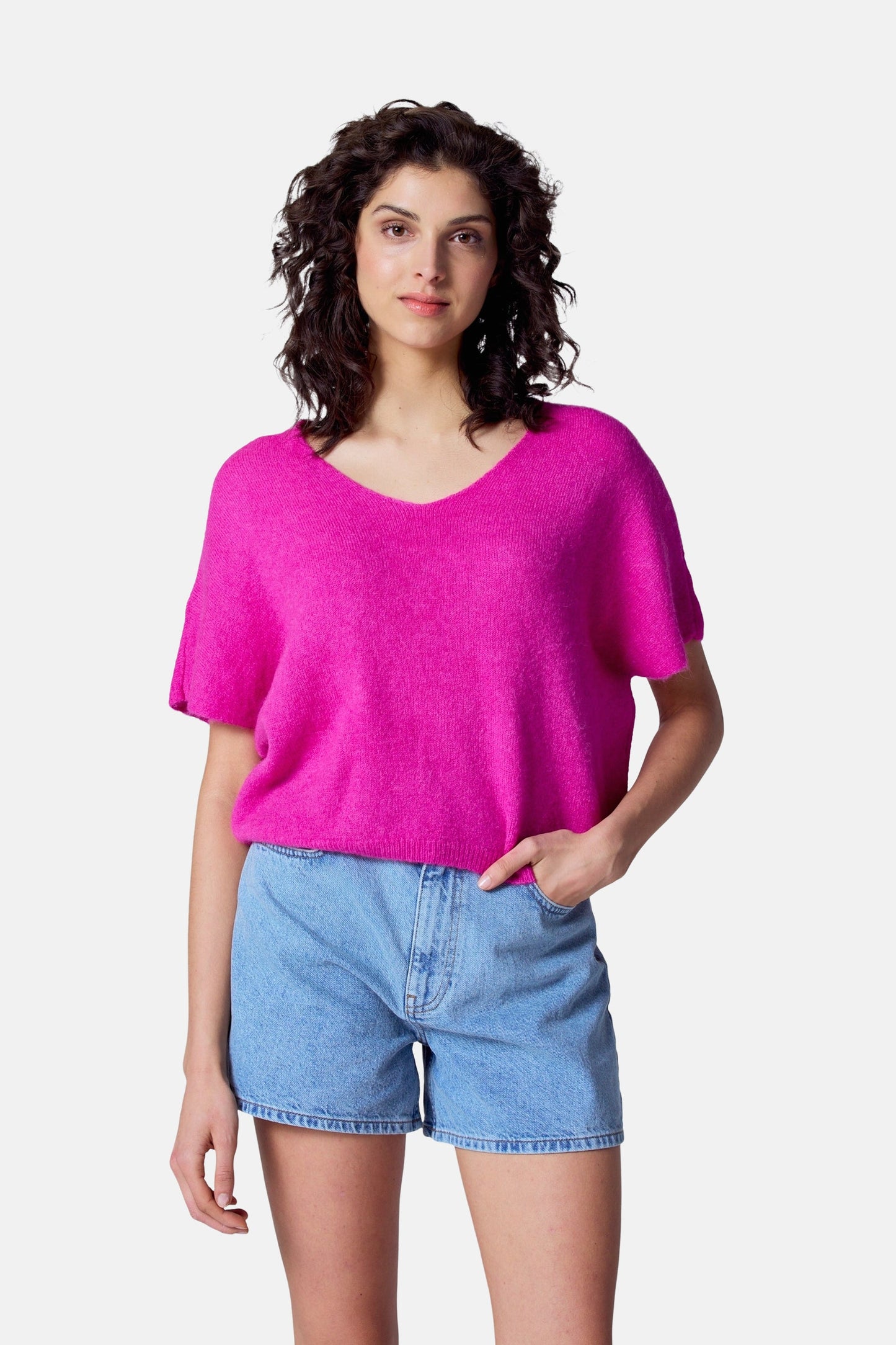 Pull met V-hals - roze