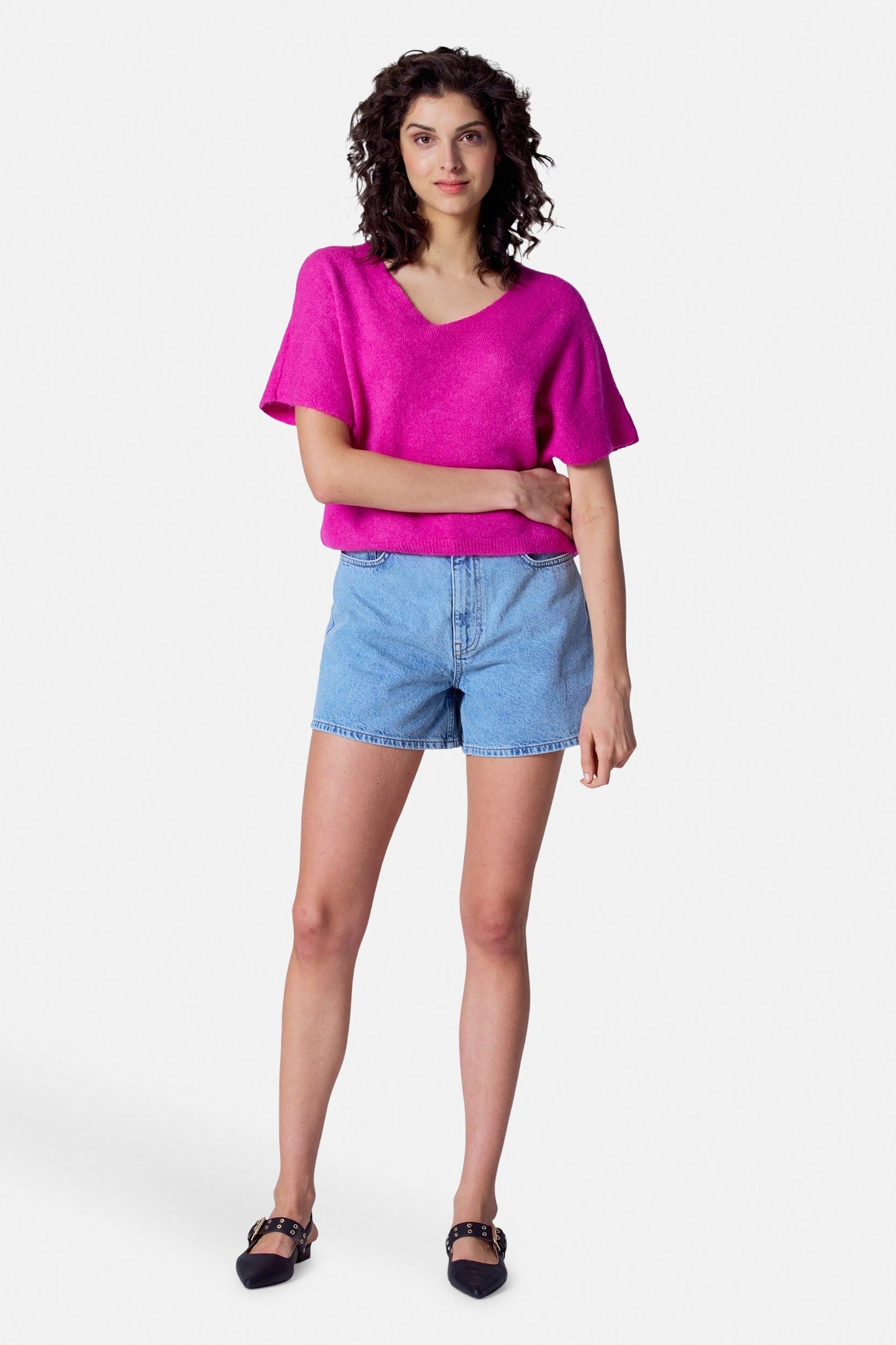 Pull met V-hals - roze