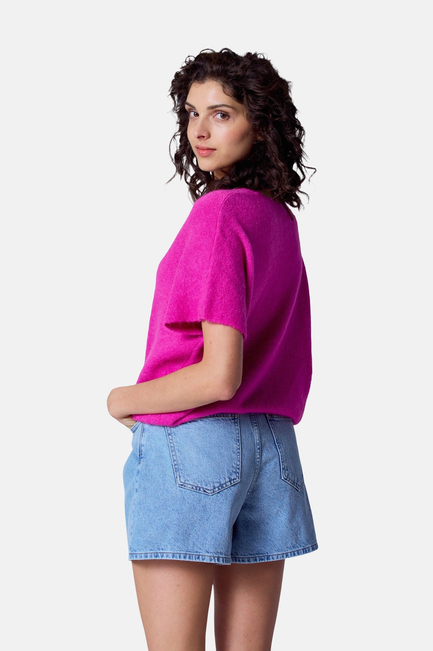Pull met V-hals - roze