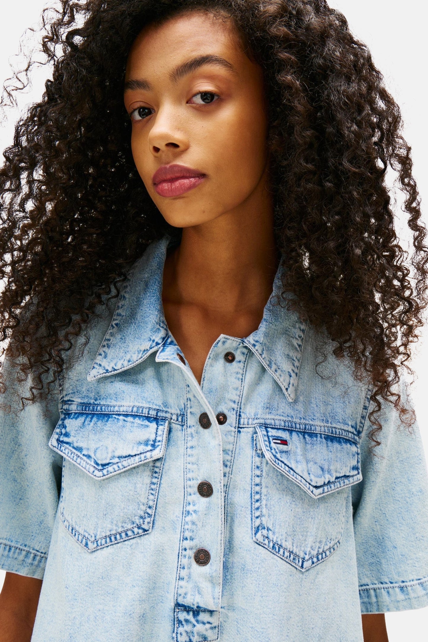 Korte Mouwen Denim Kleed - Lichtblauw