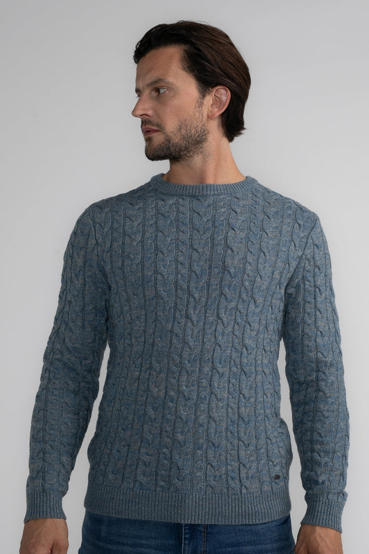 Blauwe trui met ronde hals