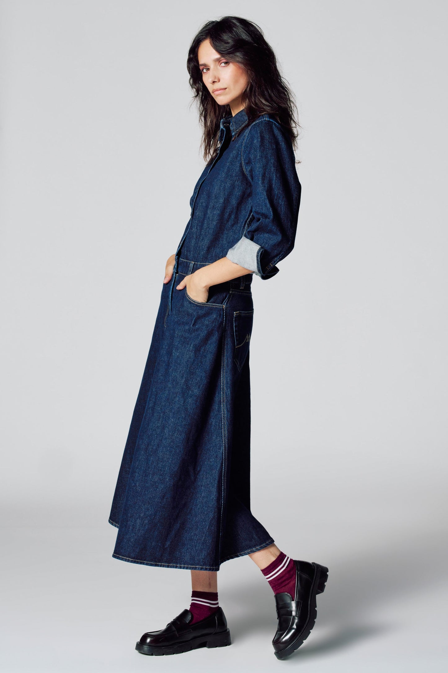Lange Mouwen Denim Kleed - Donkerblauw