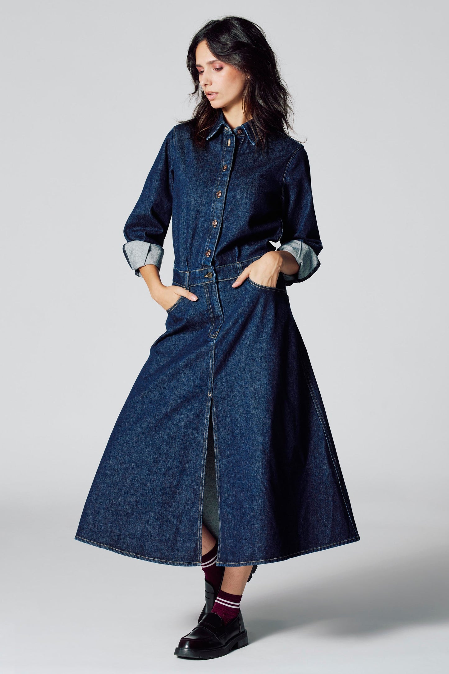Lange Mouwen Denim Kleed - Donkerblauw