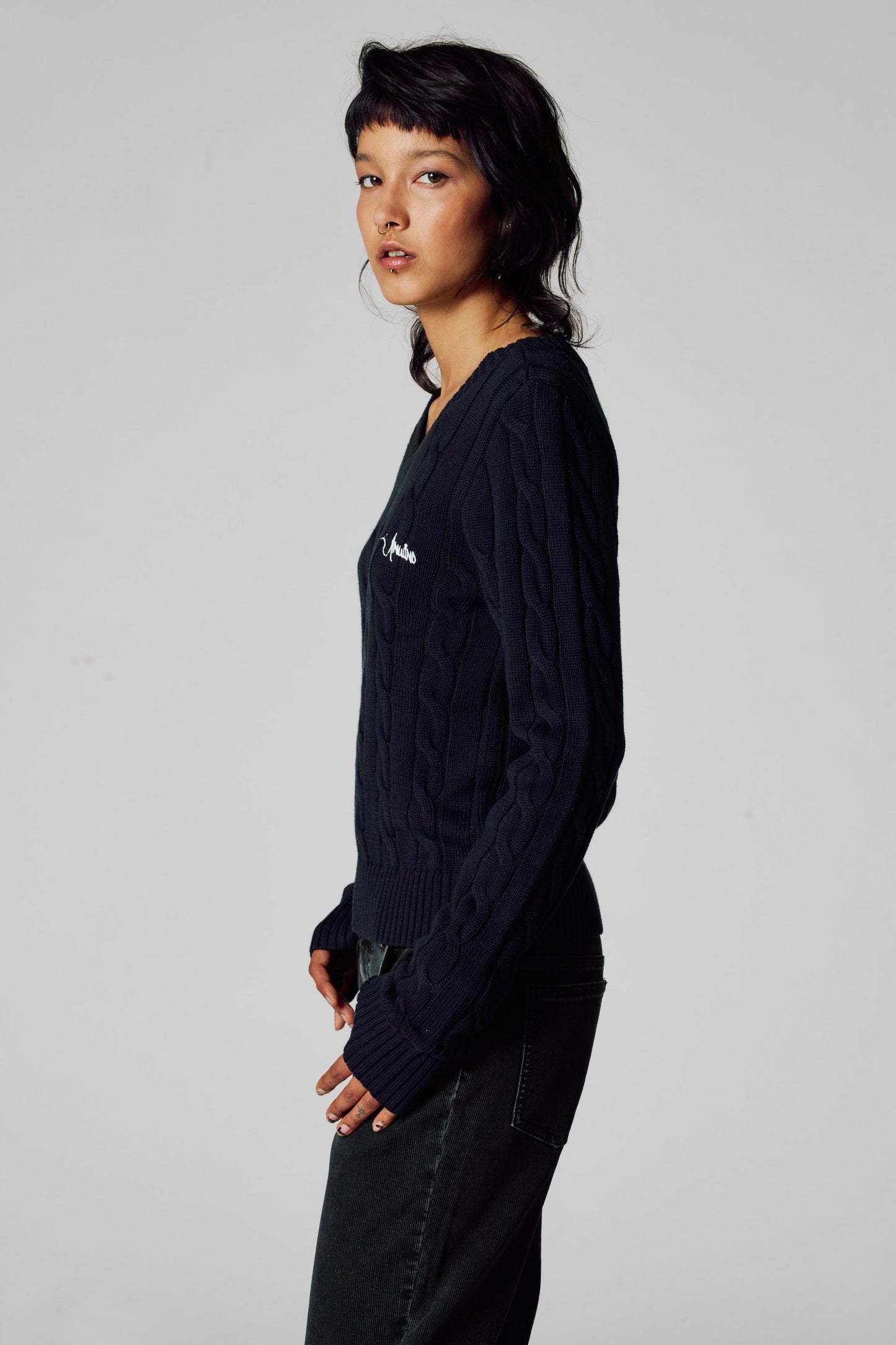 Pull met V-hals - blauw