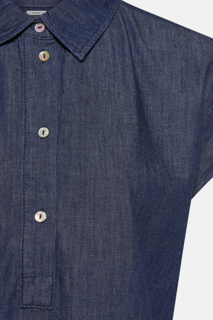 Korte Mouwen Denim Kleed - Middenblauw