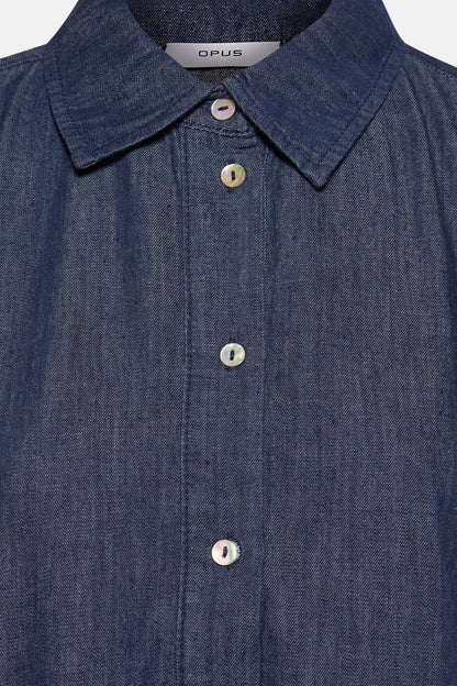 Korte Mouwen Denim Kleed - Middenblauw