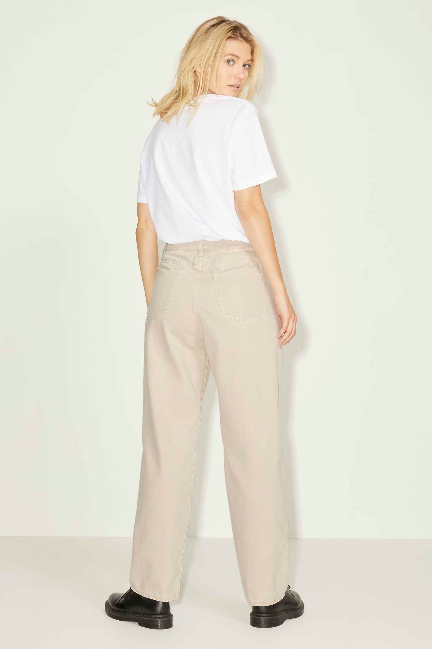 Beige Straight-Leg Jeans