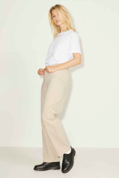 Beige Straight-Leg Jeans