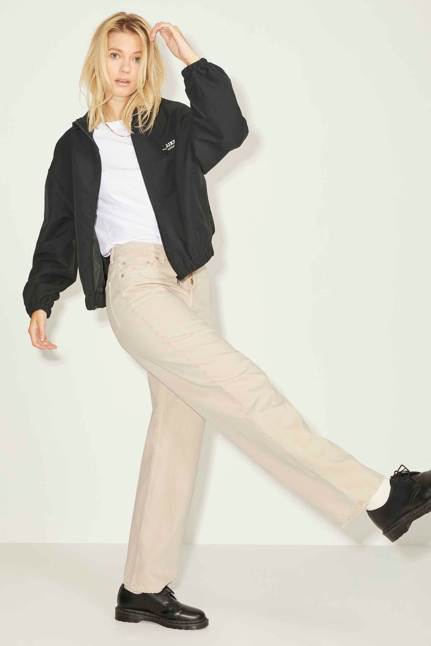 Beige Straight-Leg Jeans