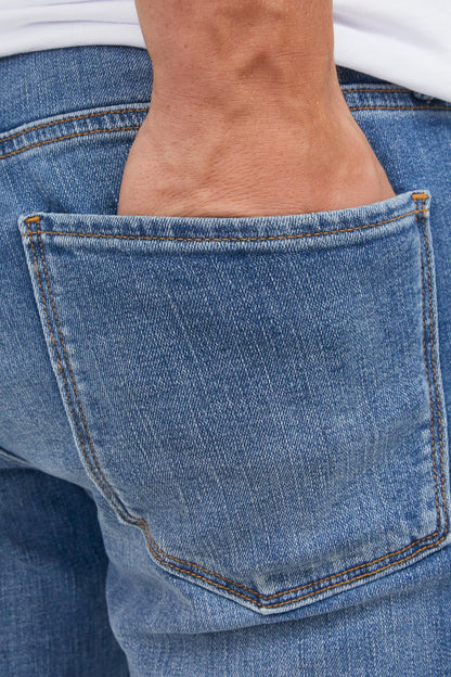 Mid-Blue Denim Slim Fit Jeans