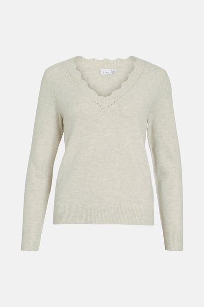 Pull met V-hals - beige