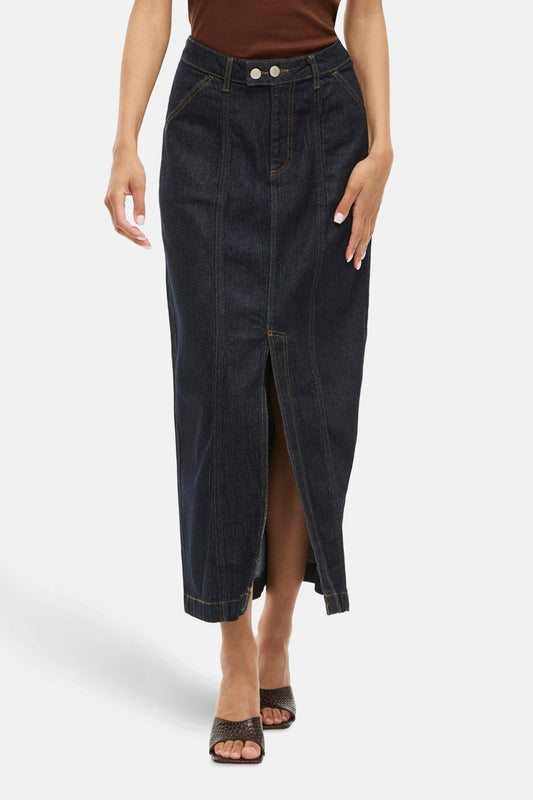 Donkerblauwe denim lange rok