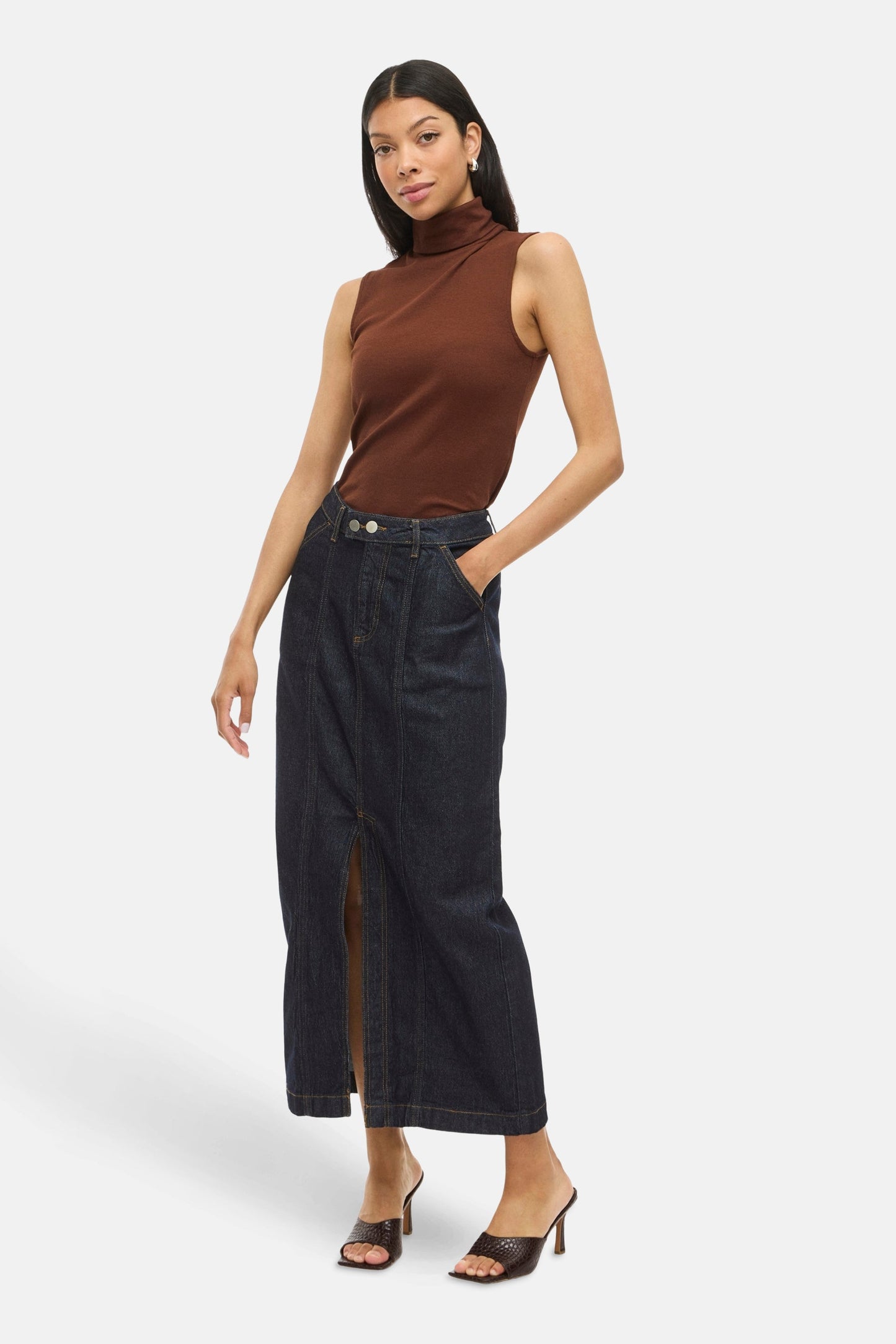 Donkerblauwe denim lange rok