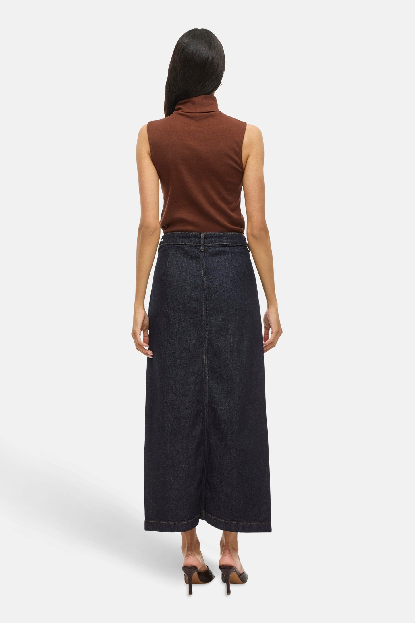 Donkerblauwe denim lange rok