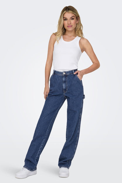 Donkerblauwe denim rechte jeans