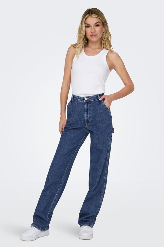 Donkerblauwe denim rechte jeans