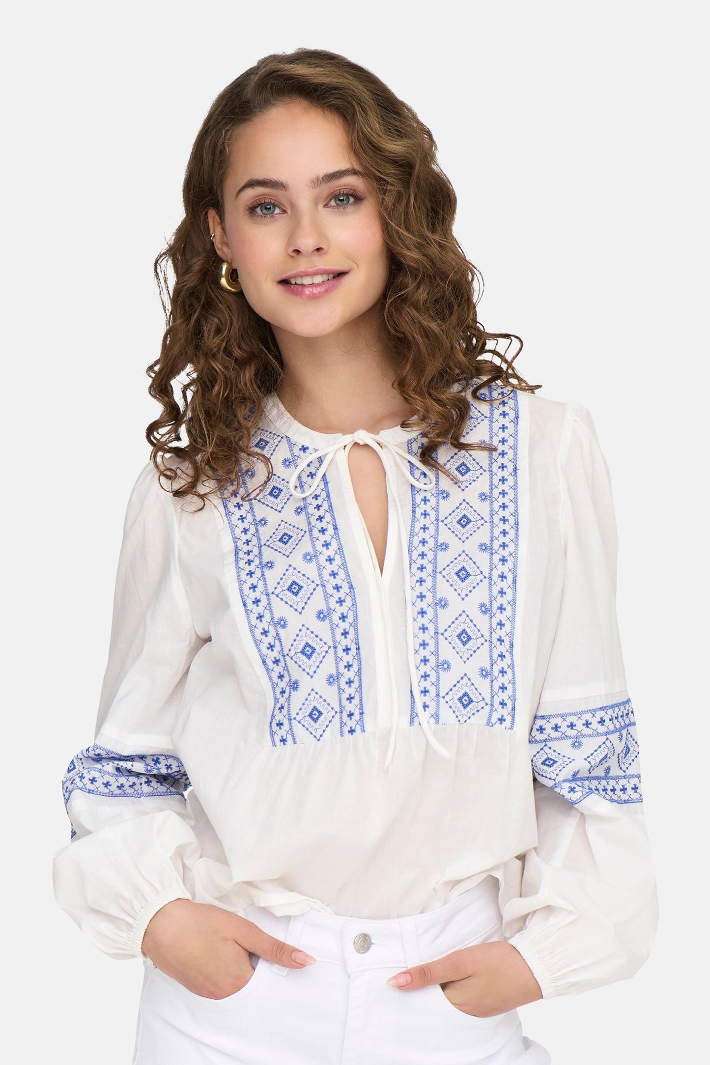 Witte Blouse met Lange Mouwen