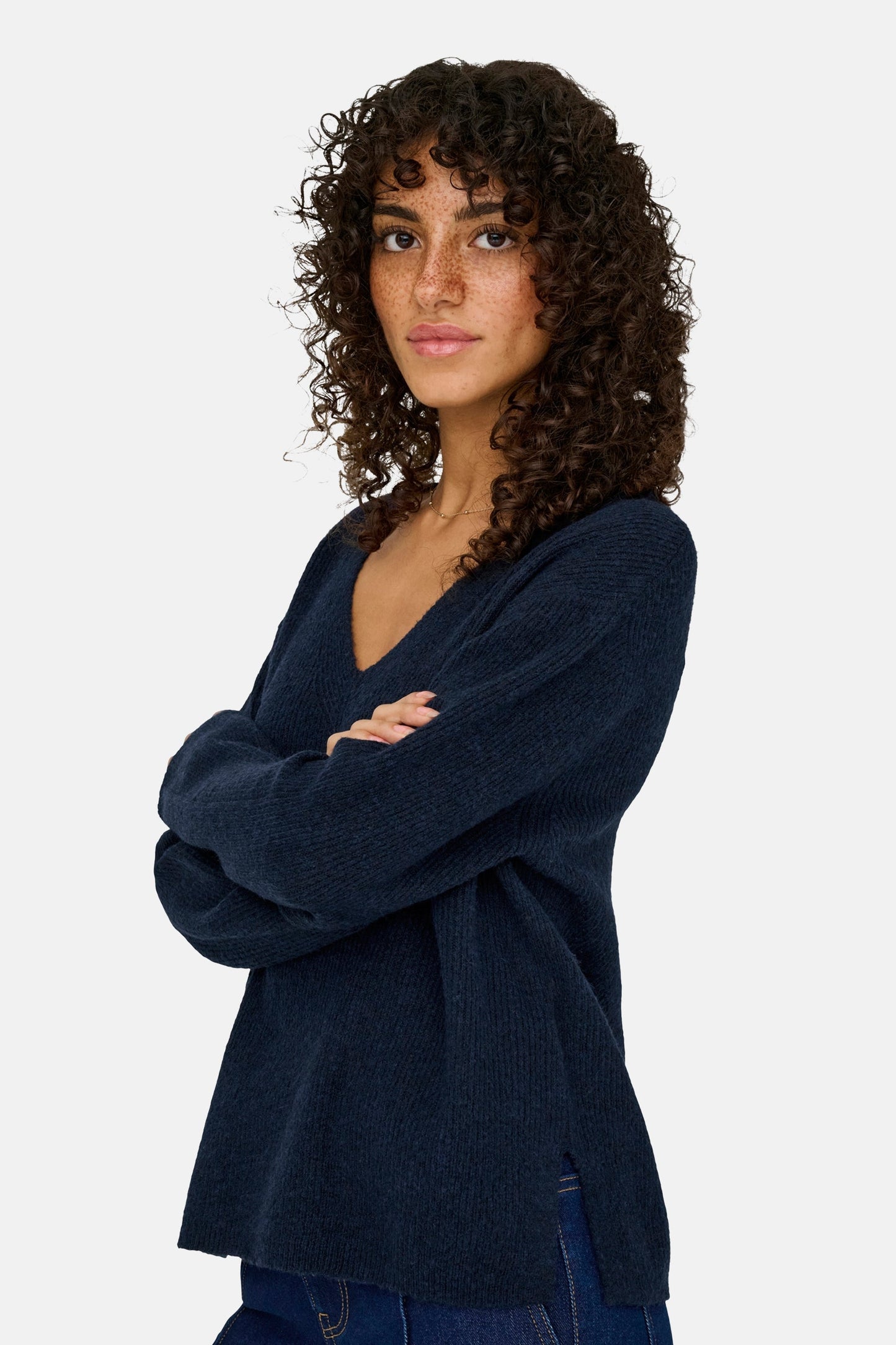 Trui met V-hals blauw - JDY