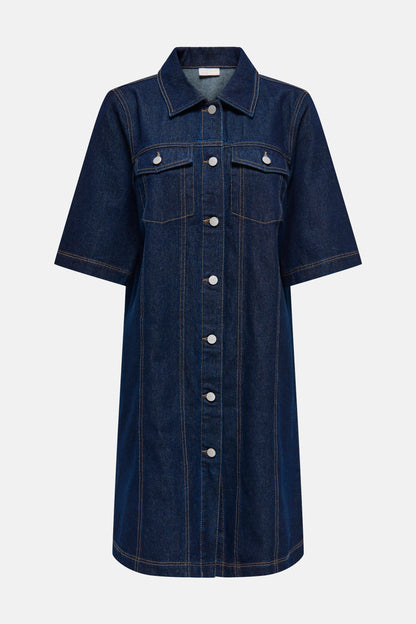 Korte Mouwen Denim Kleed - Donkerblauw