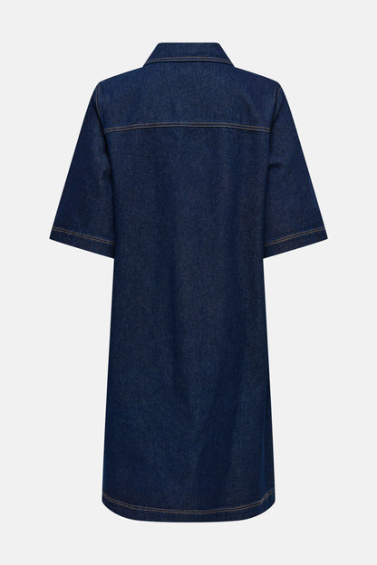 Korte Mouwen Denim Kleed - Donkerblauw