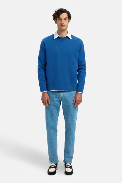 Blauwe trui met ronde hals