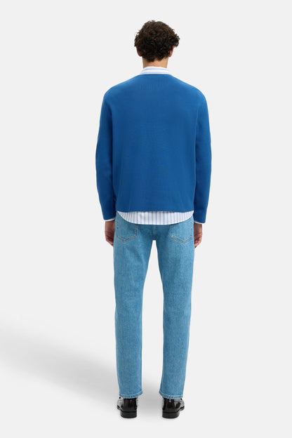 Blauwe trui met ronde hals