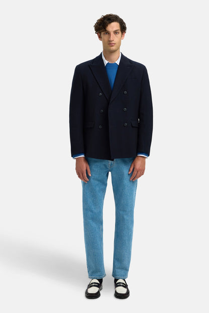 Blauwe trui met ronde hals