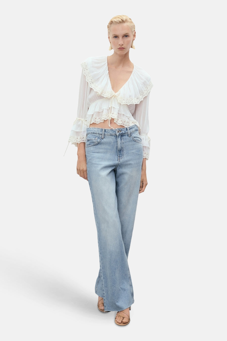 Lichteblauwe Denim Wijd Jeans - MANGO