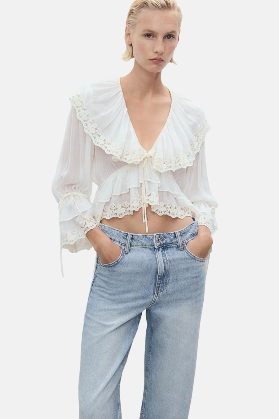Lichteblauwe Denim Wijd Jeans - MANGO