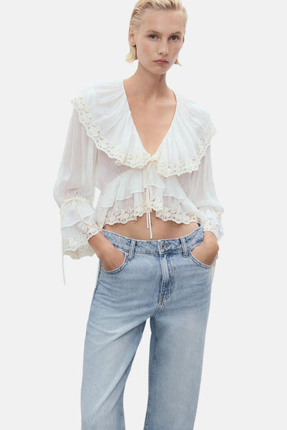 Lichteblauwe Denim Wijd Jeans - MANGO