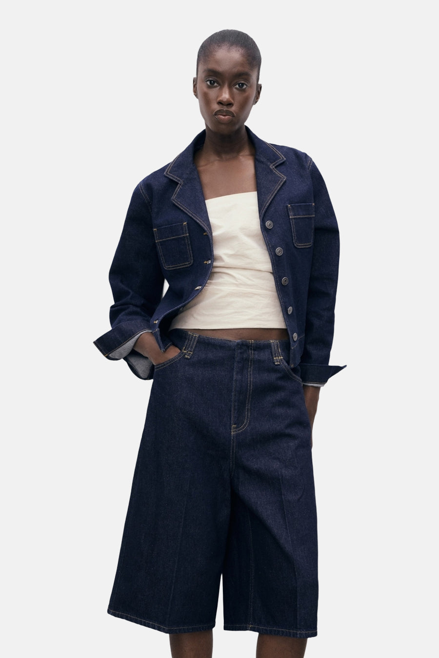 Donkerblauwe Denim Bermuda Shorts