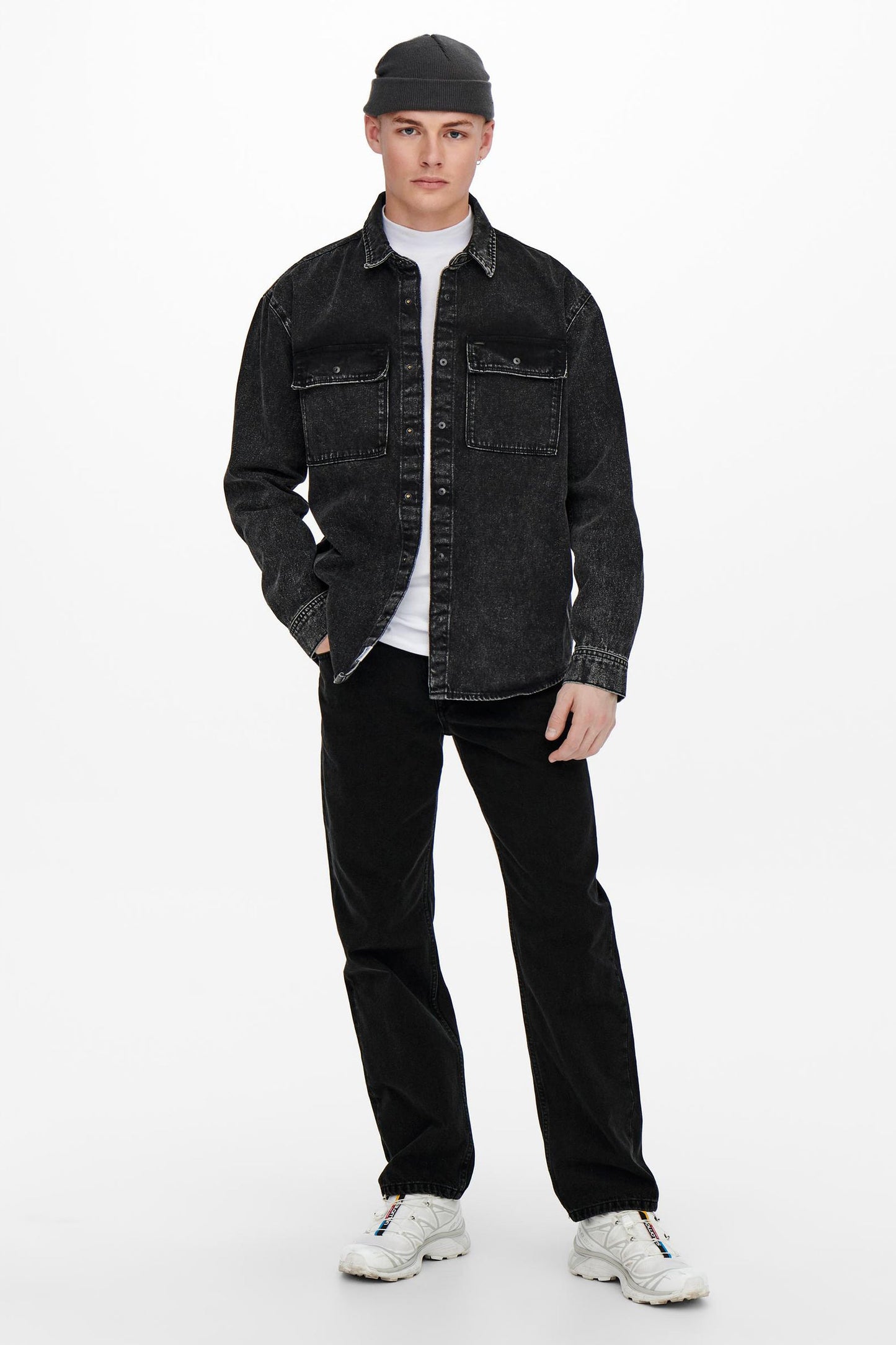 Black Denim Wide-Leg Jeans