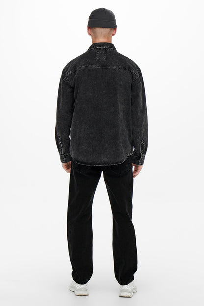 Black Denim Wide-Leg Jeans
