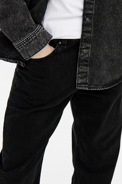 Black Denim Wide-Leg Jeans